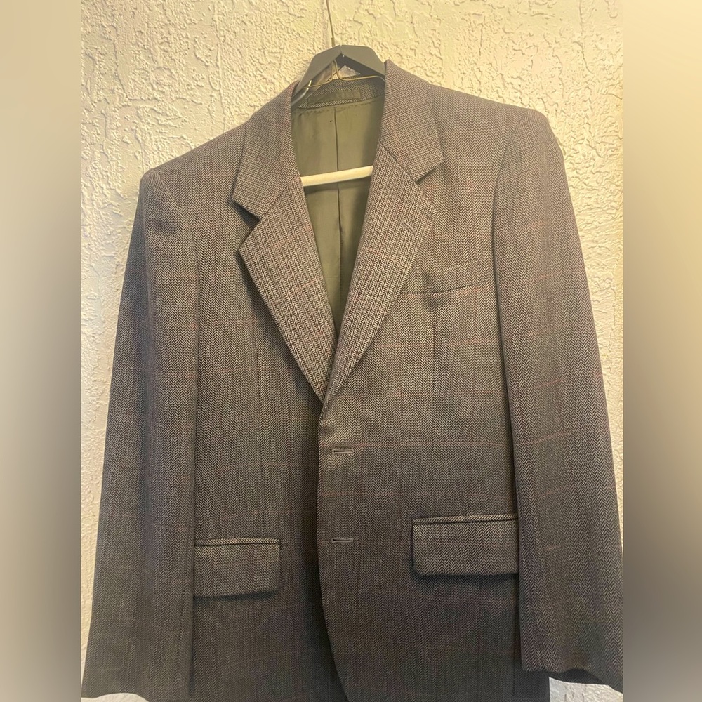 Vintage Holland and Sherry grey and red plaid sport coat